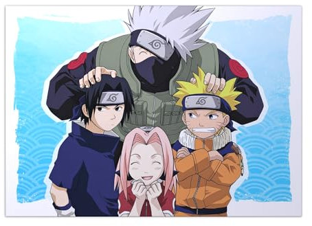 Displate Offiziell Naruto MetallPoster Magnetische Befestigung Lizenziert Bilder Hochwertiges Poster Naruto Characters - Big 3 and Kakashi Poster 45 cm x 32 cm