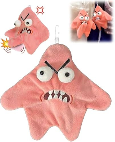 Angry Patrick, rosa tretender Seestern Plüschanhänger, lustiges Parodiespielzeug für Rucksäcke, interaktives Puppenornament, süßer Schulranzenanhänger, geeignet für Weihnachten, Geburtstagsgeschenke