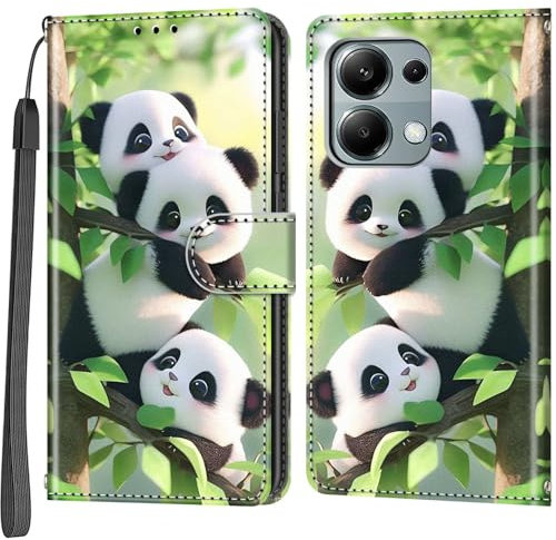 Haninsuze Etui Coque pour Xiaomi Redmi Note 13 Pro 4G / Poco M6 Pro 4G, [Fermeture Magnetique à Rabat] [Housse Portefeuille en Cuir PU] [Multifonctionnel] (Panda)
