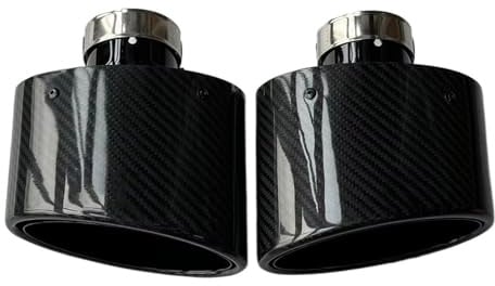 Sovxbgw Auto Auspuffblende 1 Stück ovale, glänzende Kohlefaser, 150 mm großer Durchmesser, schwarzer Edelstahl, universelle Auto-Endrohr-Auspuffrohrspitze Edelstahl Auspuffblende(ID 76MMOD 150MM)