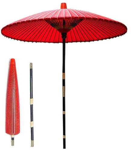 WATAOW Parapluie Rétro Japonais Rouge en Papier Huilé, Parasol De Jardin Fait Main Parasol pour Balcon, Terrasse, Plage, Marché(1.5m/4.9ft)