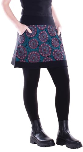 Vishes Alternative Bekleidung - Damen Mini-Rock Baumwolle Mandala-Muster elastischer Bund mit Taschen schwarz 46