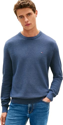 Tommy Hilfiger Men Essential Structure Crew Neck MW0MW36347 Pullover Sweater, Blue, M, Blau (Ägäisches Meer), M