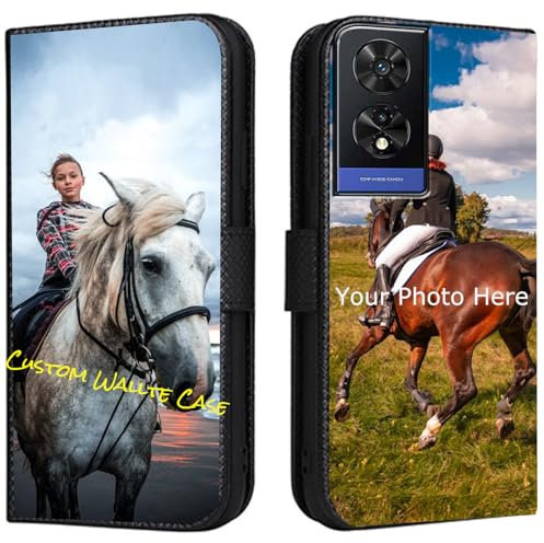 FortiCase Coque Personnalisée pour TCL 505 4G,Cuir Housse Clapet Protection Étui Fentes Support Case,Personnalisable Etui avec Votre Propre Photo Image Texte Housse - Black-LN4