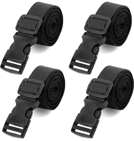 RTDHO 4 Pack Luggage Straps,2m x 25mm Nylon Webbing Tie Down Straps | Adjustable Strap with Quick Release Buckles for Boat Cover, Cargo, Bicycles, Luggage, Car Roof Rack Fixing and Moving Black