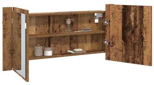 vidaXL LED Spiegel-Schrank Altholz 100 x 12 x 45 cm Holzwerkstoff | Eingebaute LED-Lichter für bessere Sichtbarkeit, Naturholz-Oberfläche verleiht einen schönen Vintage-Charme,