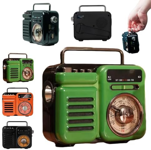 Retrowave 7-in-1 Radio, Portable Am Fm Sw Radio Rechargeable Battery Operated, with Bluetooth/Tf/U Disk/Aux Playback, Fm/Am/Sw Radios, LED Lighting, Sos Alarm (Green)