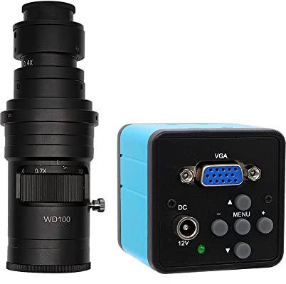 Microscope Observation VGA Video Microscope Camera CMOS USB Digital 130X/200X/250X Adjustable Zoom C Mount Lens 56 LED Ring Light for PCB Soldering(VGA 0.4x C mount)