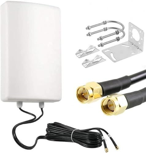 UniteCom 4G & 5G High Gain Directional Panel Antenna, Cross Polarised with 5 Meter Cables. LTE MiMo Pole/Wall Mountable Dual Input Broadband Mobile Internet Waterproof Aerial 02 Vodafone EE Three