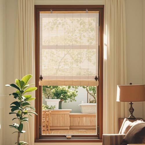 Bambusrollo - Innenrollo Holzrollo für Fenster/Türen, Sonnenschutz und Sichtschutz (Natur,90 x 220 cm)