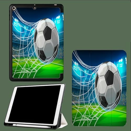 Funda para iPad 11ª Gen 2025 (A16) de 11 Pulgadas, Visión multiángulo con portalápices, Reposo/Encendido automático Fútbol GOL Dibujos Animados Juegos - Azul