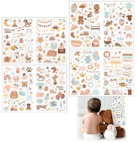 4 Sheets of Stickers Baby Album, Stickers for Children and Baby Photo Albums Self-Adhesive for Photo Shower Decoration Calendar Scrapbook Party Decoration