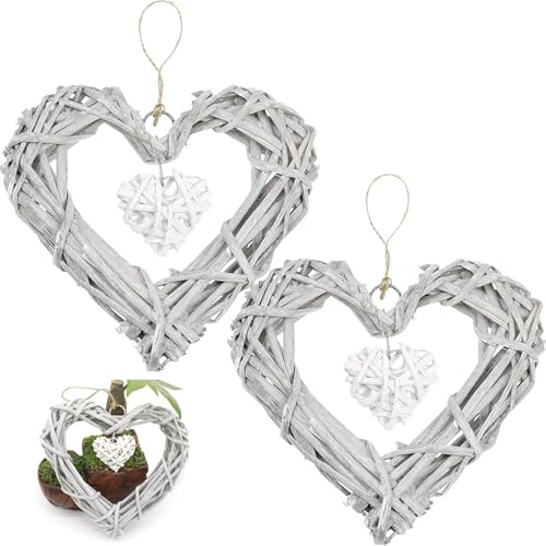 2 Stück Weidenkranz, Herz Korbweide Kranz Dekor, Weidenherz Herz Korbweide Kranz Dekor, Geeignet für Foto Wand Display Dekoration DIY Dekoration Hängen