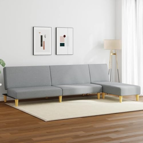 mtlskopl 2-TLG. Schlafsofa Hellgrau 200×84,5 cm, Klappfunktion, Chaiselongue, Polyester, Holzgestell, f. Wohnzimmer Gästezimmer Büro
