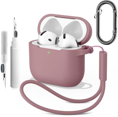 Oumida Hülle Kompatibel mit AirPods 4 Hülle, mit Clean Kit & Keychain, Silikon Stoßfeste Schutzhülle für Apple AirPods 4 (2024) (Bohnenpaste Rosa)