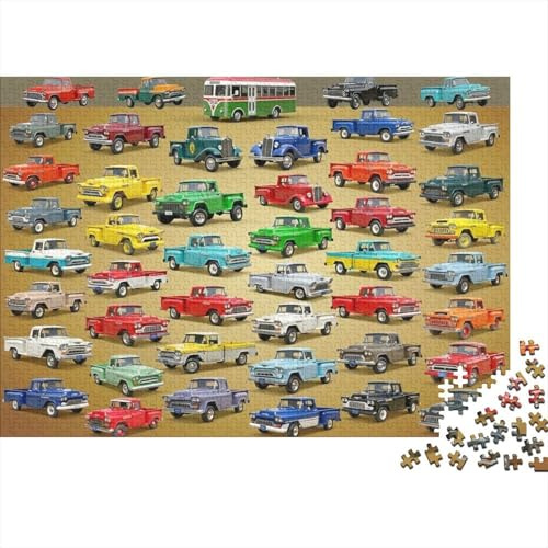 Vintage Classic Cars 1000 Teile Puzzle für Erwachsene Papier Familienspiel Puzzle Bunte Fahrzeugszene Entspannung Konzentration Geschenk 38x26cm/1000pcs
