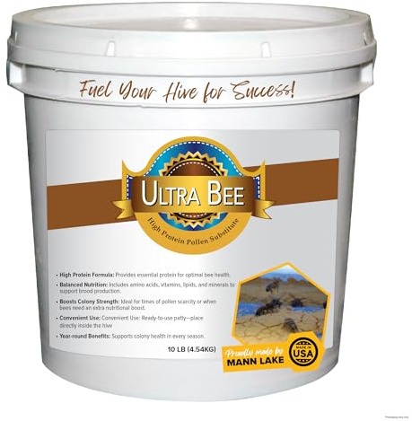 Mann Lake Ultra Bee Pollen Substitute, High-Protein Dry Feed for Healthy Bee Colonies to Support Brood Growth & Vitality, Nutrient-Rich with Vitamins and Amino Acids, No Animal by-Products, 10-Lb