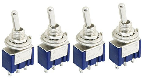 sourcing map Mini interrupteur à bascule SPDT 6 A AC125 V, bleu, 2 positions ON/ON, 3 broches - 4 pièces