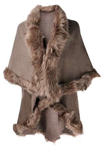 ZLYC Damen Open Front Faux Fur Poncho Cape Cardigan Sweater Strickjacke (1er Pack)