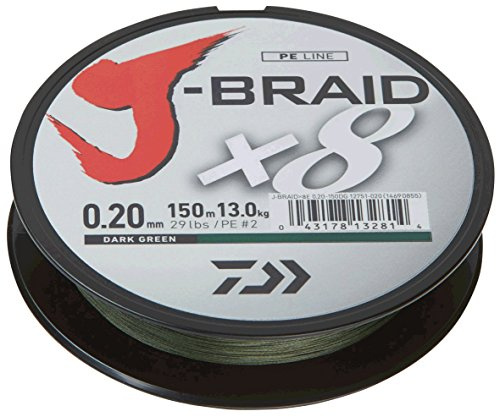 Daiwa J-Braid 8 Braid 0.22mm, 17,0kg/27,5lbs, 150m dark green