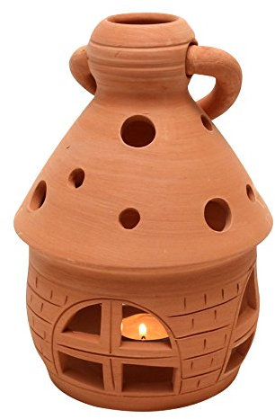 Dekohelden24 XXL Keramik Windlichthaus - Ø 15 cm Höhe 30 cm - HandArt - Terracotta - Kreis