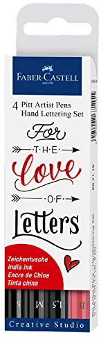 FABER-CASTELL 267115 - Tuschestift Pitt Artist Pen Lettering, 4er Etui Love