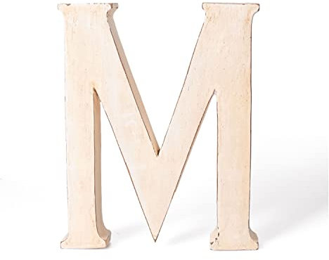 kadoh Holzbuchstabe M (20 cm) zum Aufstellen Handgemachter Buchstabe aus Holz im Vintage-Look als Deko (Creme-Weiß Vintage)