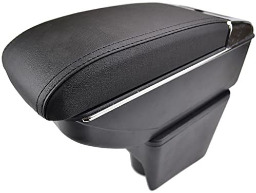 Dual-Layer Black Leather Arm Rest For 2010-2017 Polo Mk5 Vento Centre Console Storage Box Armrest
