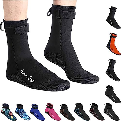 Neopren-Tauchsocken, Strandschuhe, Wasserschuhe, 5 mm, geklebt, Blindgenäht, rutschfest, Neoprenanzug, Stiefel, Flosse, Schwimmsocken für Wassersport, Hausschuhe (5 mm hoher Schnitt/Schwarz, XXL)