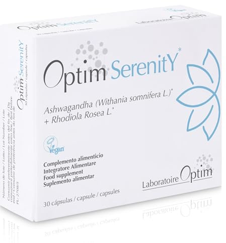 OPTIM Serenity Ashwagandha & Rhodiola Rosea Supplement 30 Capsules | Natural Anxiety & Stress Relief Supplement - Calm, Fatigue Support & Sleep Aid - High Strength Root Powder, UK Vegan Society
