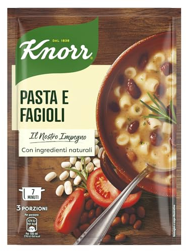 Knorr Pasta e Fagioli, Piatti Pronti Knorr 100% Pasta Italiana, Grano da Agricoltura Sostenibile, Senza Coloranti e Conservanti Aggiunti, Fonte di Fibre e Proteine, Vegetariano, 8 Confezioni da 750ml