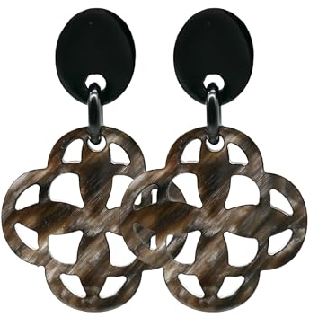 Feliss Damen Boho Ohrringe Ohrstecker hängend afrikanischer Schmuck aus 100% Horn. Große Ohrhänger in schwarz, kleines Geschenk. Hippie earrings aesthetic
