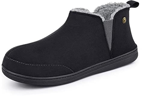 VeraCosy Men's Micro Suede Faux Wool Blend Hi-Top Boot Slippers House Shoes with Elastic Dual Gores Black,8 UK