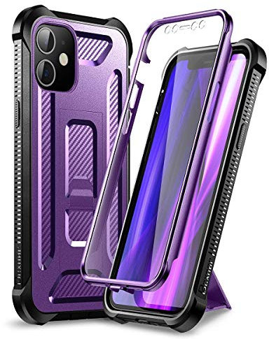 Dexnor Case Compatible with iPhone 12 & for iPhone 12 Pro 5G 6.1 Inch, 360 Degree Full Body Heavy Duty Shockproof Protective Cover with Built-in Screen Protector and Kickstand - Purple