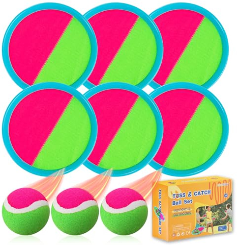 Aunnitery Outdoor Games, Toss and Ball Set with 6 Paddles and 3 Balls, Perfect Yard Games Outdoor Toys Games for Kids Ages 4-8 Easter Gifts for Kids/Adults/Family