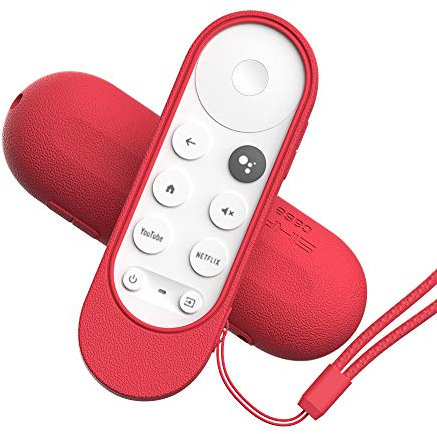 Silicone Protective Cover Compatible with Google Chromecast 4k, Anti-Scratch Shockproof Case, Anti-lost with Hand Strap, Bright-colored Shell Protection for Google TV GA01919 Remote, Red
