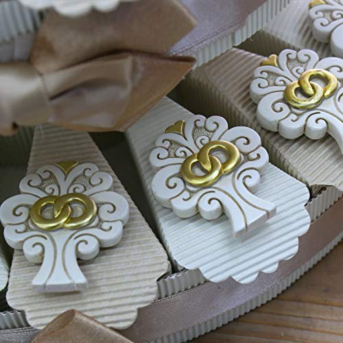 Viale Magico Bomboniere Matrimonio Calamata Albero della Vita con FEDI, Bomboniere Originali Promessa di Matrimonio, Pensierini Anniversario di Matrimonio (TR1210M) (Torta da 60 Pezzi)