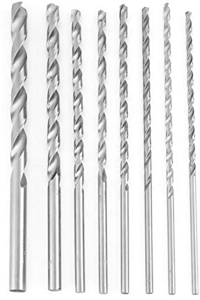 8 Pcs Juegos de Broca HSS, 4-10 mm Broca Espiral Extra Larga de Mango Recto 200mm de Largo Helicoidales para Madera Plástico Aluminio