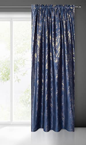 Eurofirany KORNELIA Samt Vorhang mit Marmor Gold Muster und Kräuselband 1 STK. - Glamour Wohnzimmer Schlafzimmer 140x270cm Dunkelblau