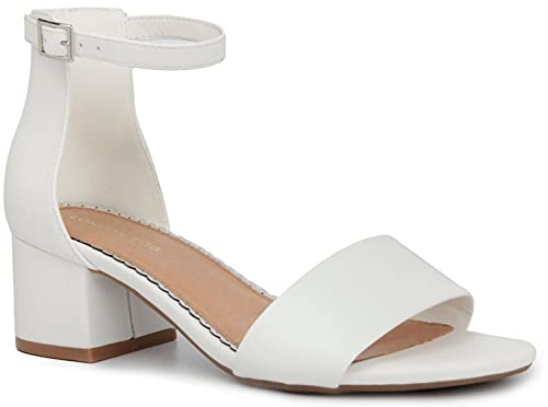 LONDON FOG Damen Nikki Low Zweiteiliger Blockabsatz Kleid Schuh Damen Knöchelriemen Pumps Sandalen, Weiss/opulenter Garten, 41 EU
