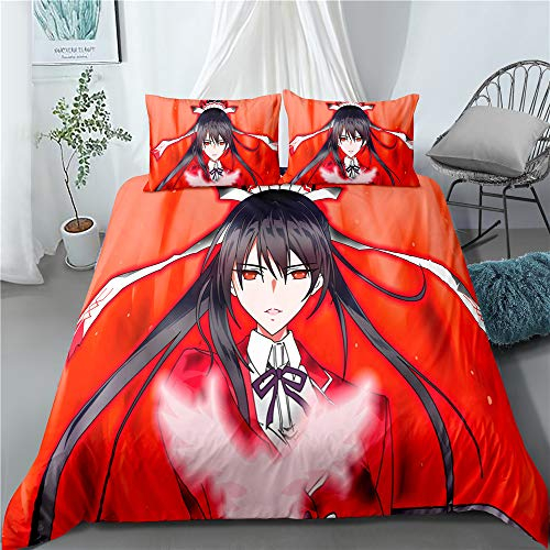 MeeTe Bettbezug Bettwäsche-Set 3-teilig High School DxD Bettwäsche-Set 3-teiliges Bettbezug-Set Mit Reißverschluss Extra Weich Und Langlebig Mit 2 Kissenbezügen (Muster 01,135 x 200 cm)