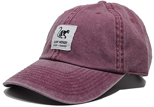 DRESSED IN MUSIC PLAY WITH ME Baseballmütze Classic Surf Monkey® - Dad Cap aus Baumwolle ohne Struktur - Used-Look, granatrot, One size