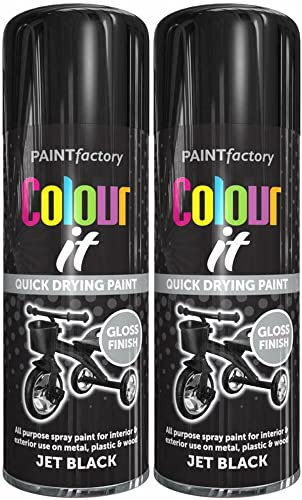Q&H Automotive Black Gloss Spray Paint 400ml - Multipurpose Paints for Metal, Masonry, Wood, Wicker, Paper, Plastic - Hard Wearing Color & Crack Resistant - Long Lasting Shine Smooth Finish Garage (2)