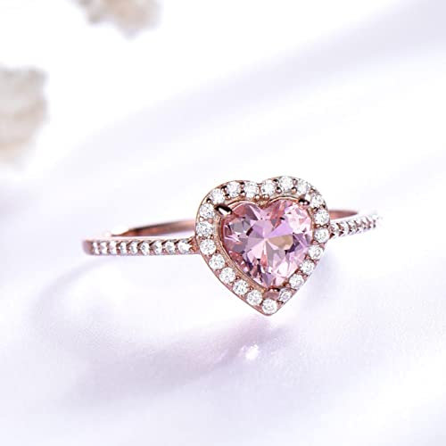 DAOMEI Simuler Rose Morganite Réel Pur 925 Bagues en Argent Sterling pour Les Femmes Bague De Fiançailles Solitaire Cadeau d'anniversaire