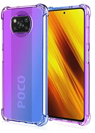 HONLEN Funda para Poco X3 Pro/Poco X3 NFC Carcasa, (6.67 Inches) Gradiente Transparente TPU Silicona Case, Protección de Esquina Mejorada Cover Azul púrpura