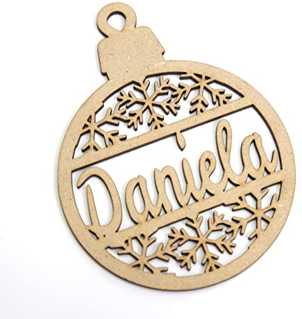 Bolas de Navidad de Madera Personalizada con Nombre. Adornos navideños. Ornamento, decoración para el árbol de Navidad. (Modelo 1)