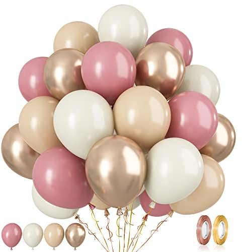 Paready Palloncini in lattice rosa polveroso nudo, 60 Pezzi 12 Pollici Palloncini Nudi e Rosa, Palloncini Color Albicocca e Oro Champagne per Compleanno Baby Shower Matrimonio Addio al Nubilato Festa