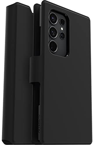 OtterBox Strada Via Hülle für Galaxy S23 Ultra, stoßfest, sturzsicher, dünn, angenehme schützende Folio-Hülle mit Kartenhalter, 2X getestet nach Militärstandard, Schwarz