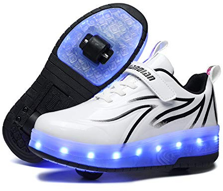 Rolltongoz Kinderroller mit LED Licht | Automatisch Einziehbar & Abnehmbare Vorderreifen | Outdoor-Spiel-Schuhe mit verstellbaren Rollen & Farbwechsellicht für Jungen und Mädchen
