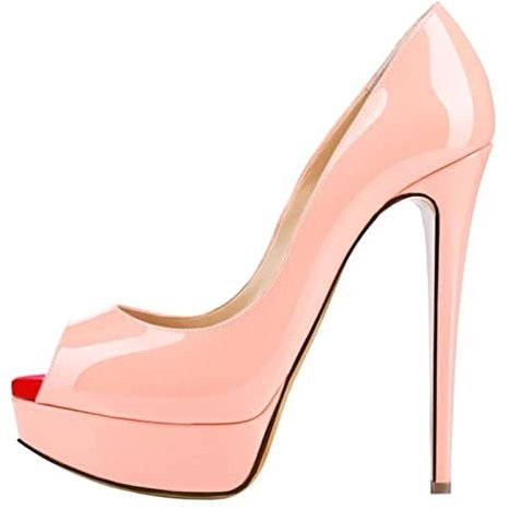 QIANKUN Sexy Open Toe Platform Donna Tacchi Alti Super High Patent Leather Scarpe Tacchi Alti Rosso Wedding Stilettos-Rosa, 41